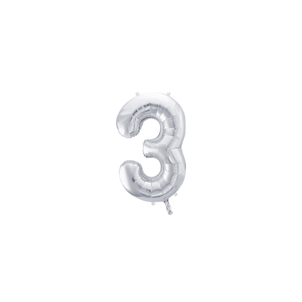 Ballon en aluminium Chiffre ''3'', 86cm, argent