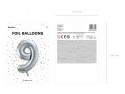 Ballon en aluminium Chiffre ''9'', 86cm, argent