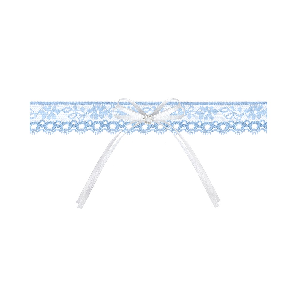 Jarretière en dentelle avec un ruban, bleu ciel