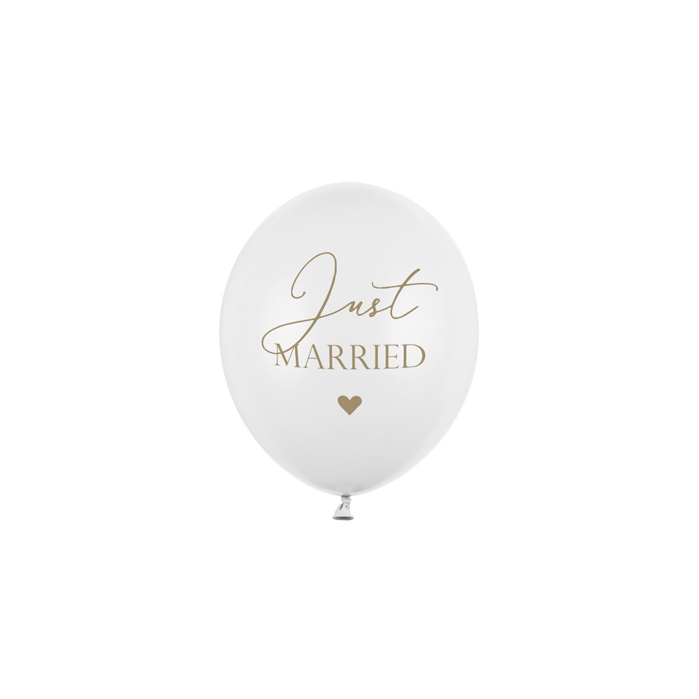 Ballons 30 cm, Just Married, Blanc pur pastel