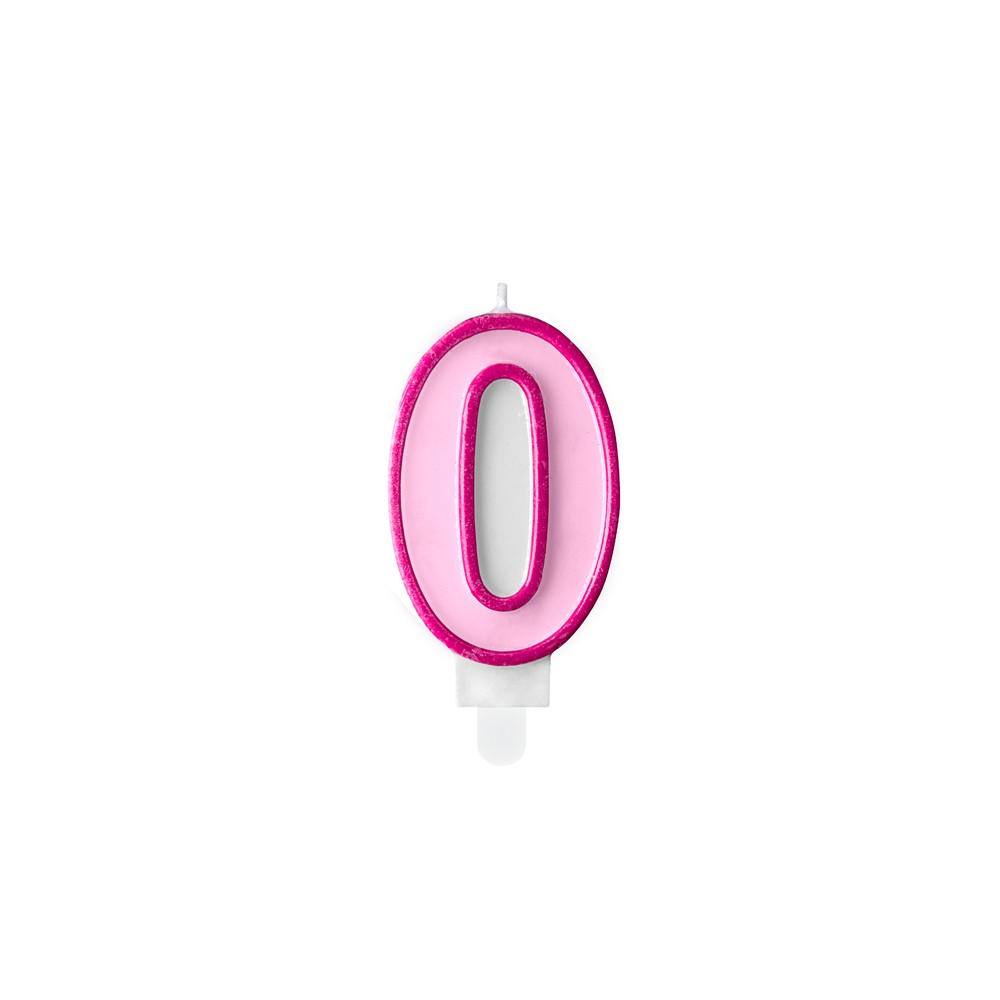 Bougie d'anniversaire Chiffre 0, rose, 7cm