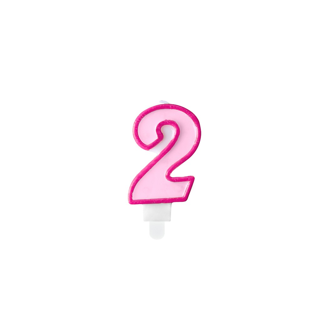 Bougie d'anniversaire Chiffre 2, rose, 7 cm