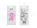Bougie d'anniversaire Chiffre 2, rose, 7 cm