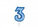 Bougie d'anniversaire Chiffre 3, bleu, 7 cm