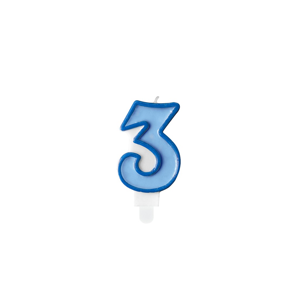 Bougie d'anniversaire Chiffre 3, bleu, 7 cm