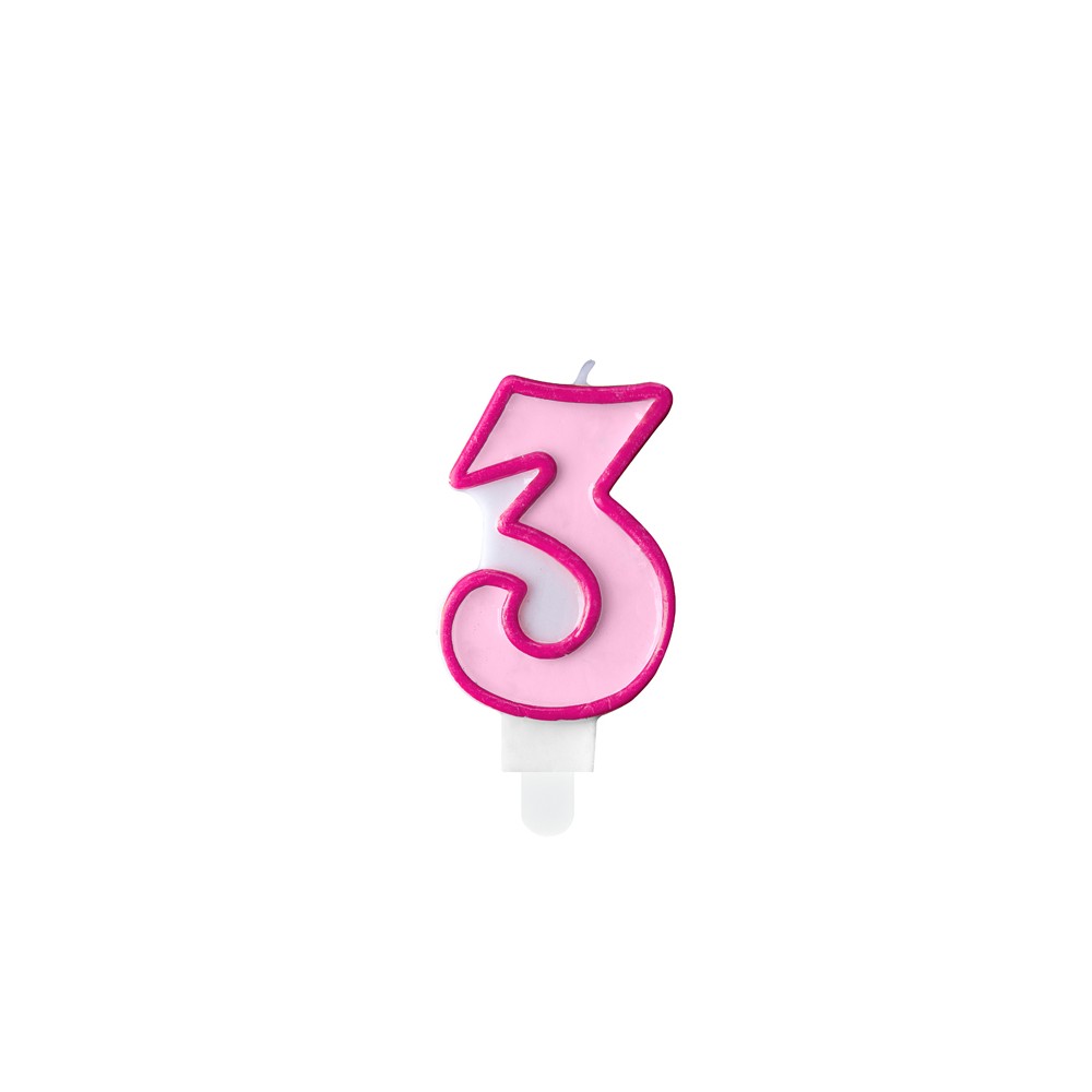 Bougie d'anniversaire Chiffre 3, rose, 7 cm