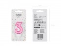 Bougie d'anniversaire Chiffre 3, rose, 7 cm