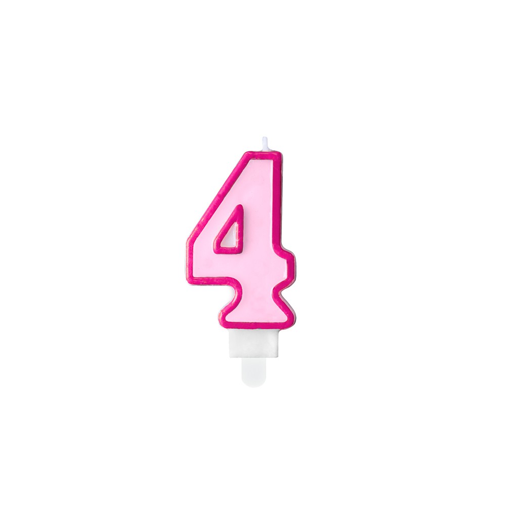 Bougie d'anniversaire Chiffre 4, rose, 7 cm