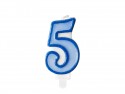Bougie d'anniversaire Chiffre 5, bleu, 7 cm