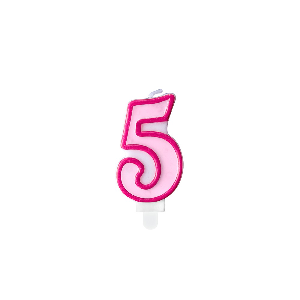 Bougie d'anniversaire Chiffre 5, rose, 7 cm
