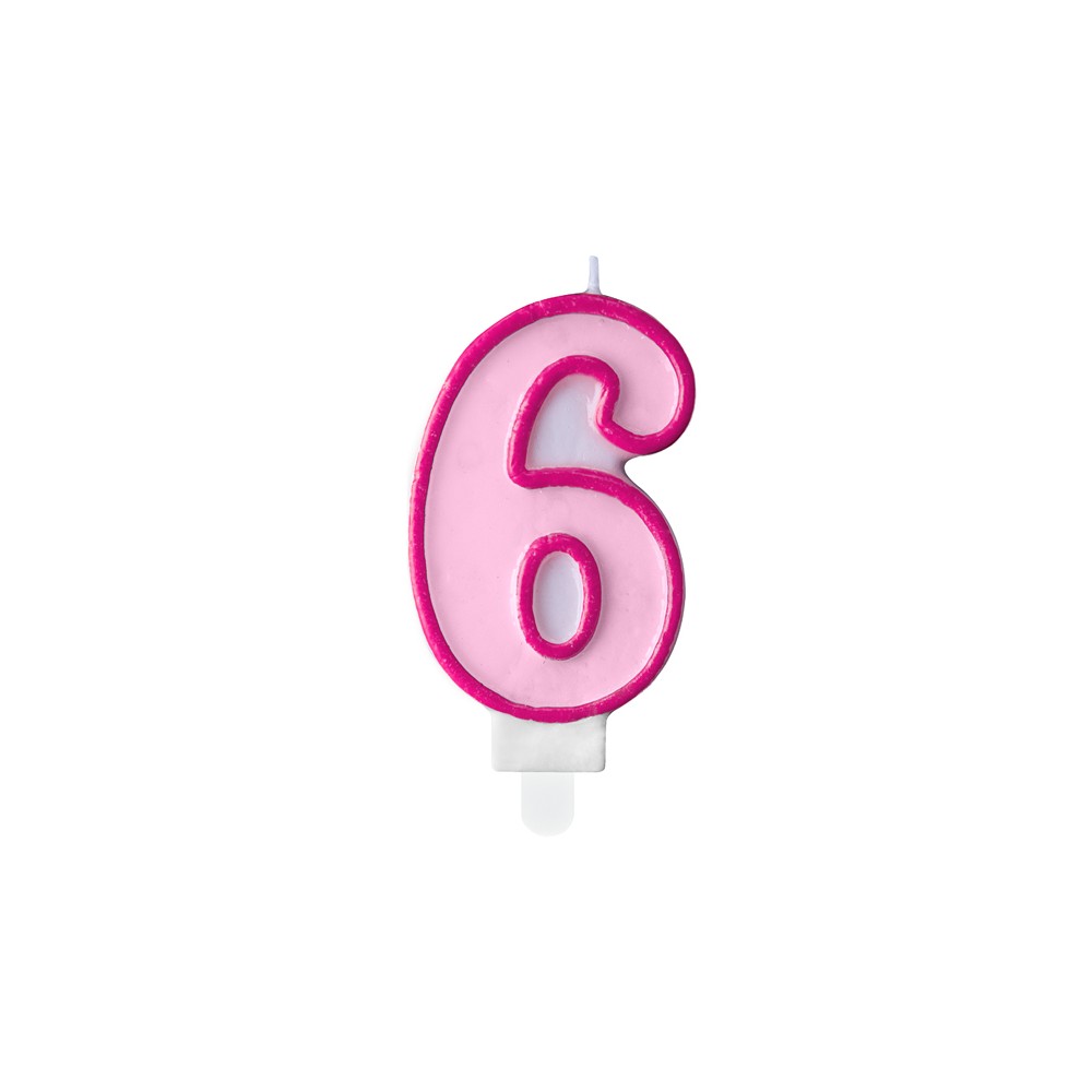 Bougie d'anniversaire Chiffre 6, rose, 7 cm