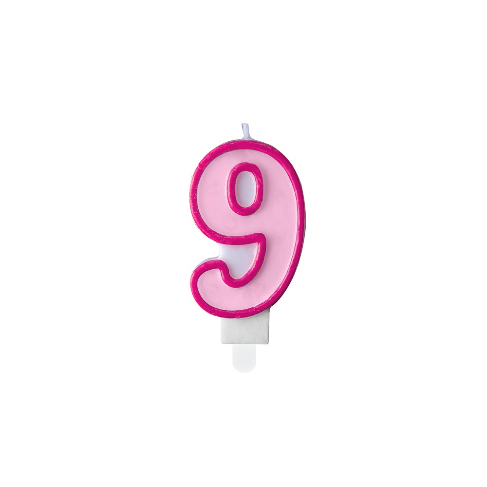 Bougie d'anniversaire Chiffre 9, rose, 7cm