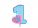 Bougie d'anniversaire Only One, bleu ciel, 8cm