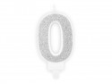 Bougie d'anniversaire Chiffre 0, argent, 7cm