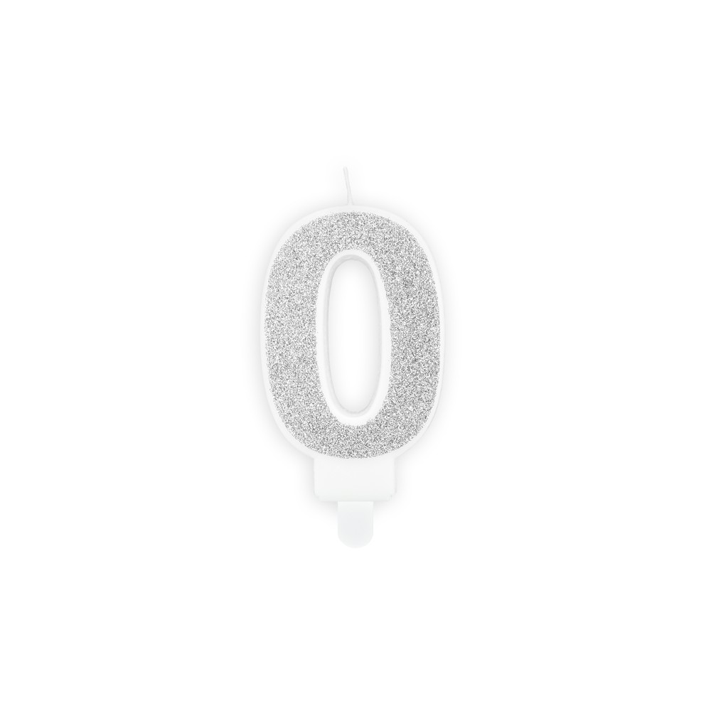 Bougie d'anniversaire Chiffre 0, argent, 7cm