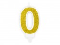 Bougie d'anniversaire Chiffre 0, or, 7 cm