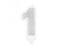 Bougie d'anniversaire Chiffre 1, argent, 7 cm