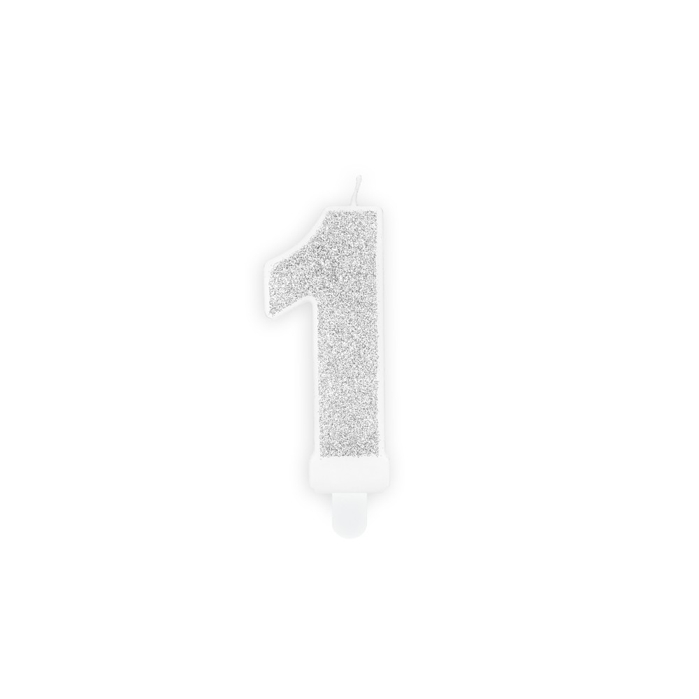 Bougie d'anniversaire Chiffre 1, argent, 7 cm