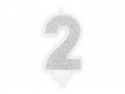 Bougie d'anniversaire Chiffre 2, argent, 7cm
