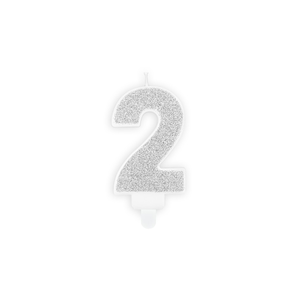 Bougie d'anniversaire Chiffre 2, argent, 7cm