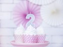Bougie d'anniversaire Chiffre 2, argent, 7cm