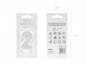 Bougie d'anniversaire Chiffre 2, argent, 7cm