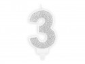 Bougie d'anniversaire Chiffre 3, argent, 7cm