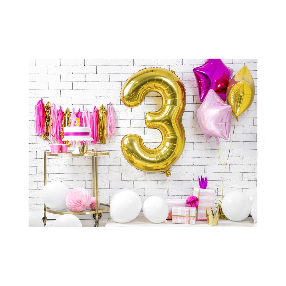 Bougie d'anniversaire Chiffre 3, dorée, 7 cm