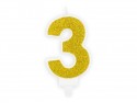Bougie d'anniversaire Chiffre 3, dorée, 7 cm