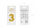 Bougie d'anniversaire Chiffre 3, dorée, 7 cm