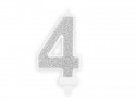 Bougie d'anniversaire Chiffre 4, argent, 7cm