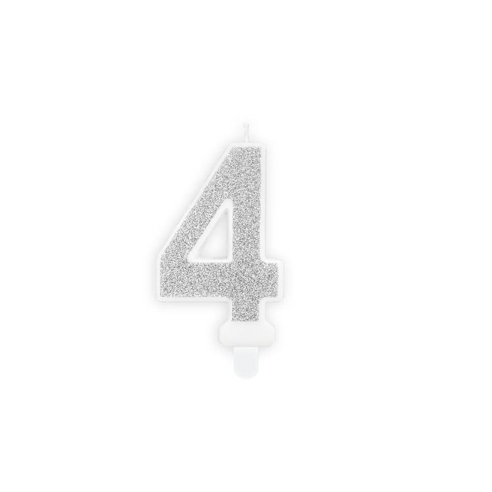Bougie d'anniversaire Chiffre 4, argent, 7cm