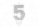 Bougie d'anniversaire Chiffre 5, argent, 7cm
