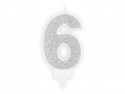 Bougie d'anniversaire Chiffre 6, argent, 7cm