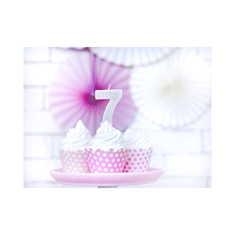 Bougie d'anniversaire Chiffre 7, argent, 7cm
