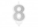 Bougie d'anniversaire Chiffres 8, argent, 7cm