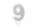 Bougie d'anniversaire Chiffre 9, argent, 7cm
