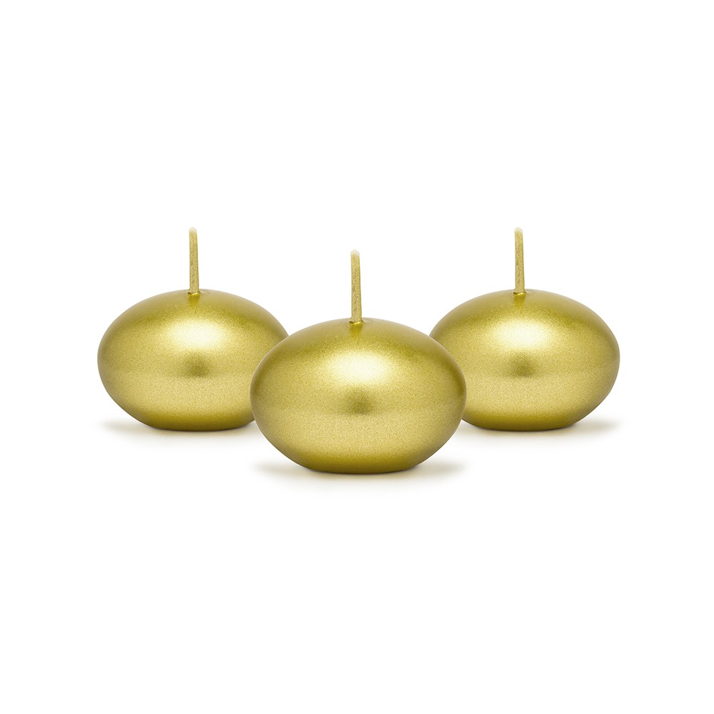 Bougie flottante en forme de disque métallique, or, 4cm
