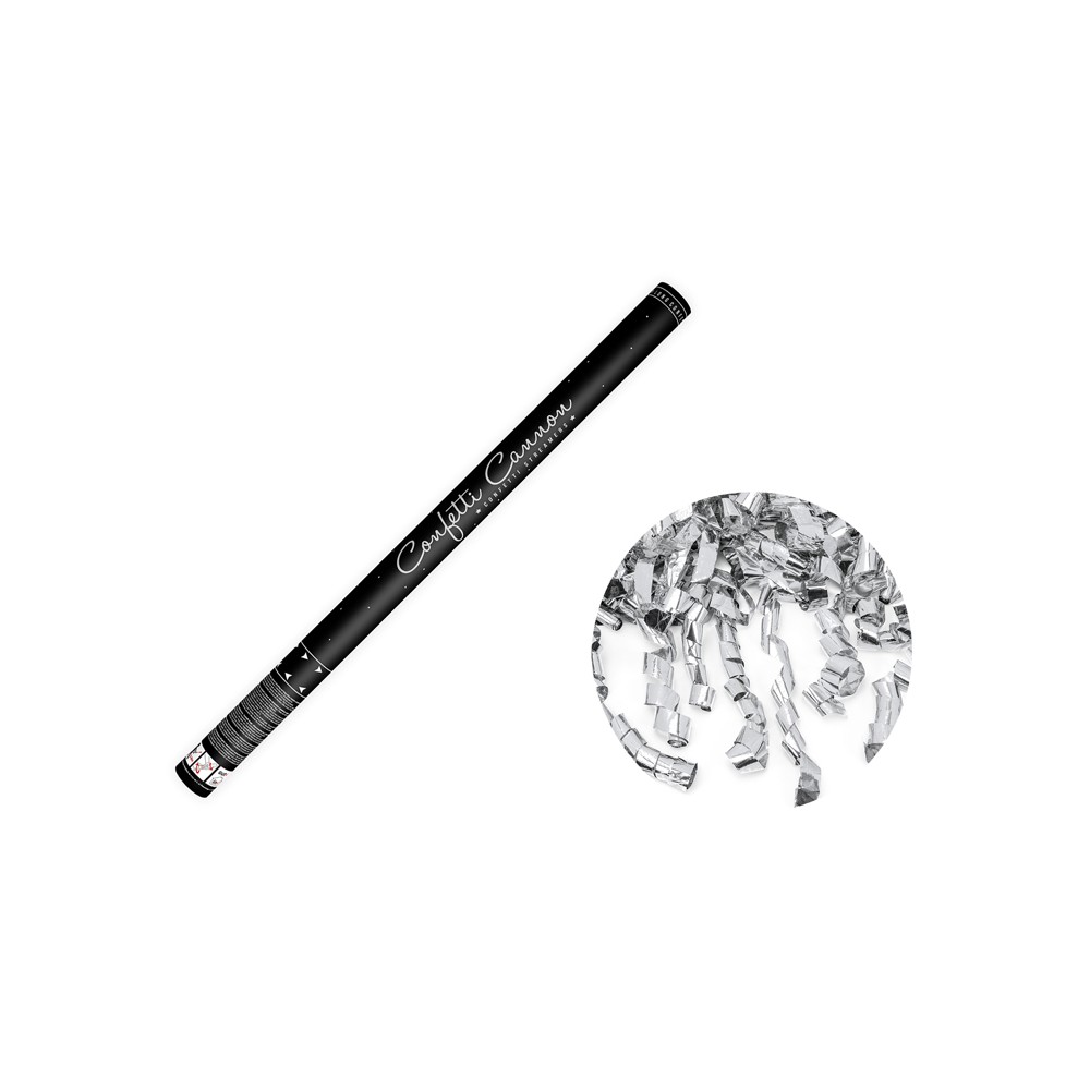 Canon à confettis avec serpentins, 80 cm, argent