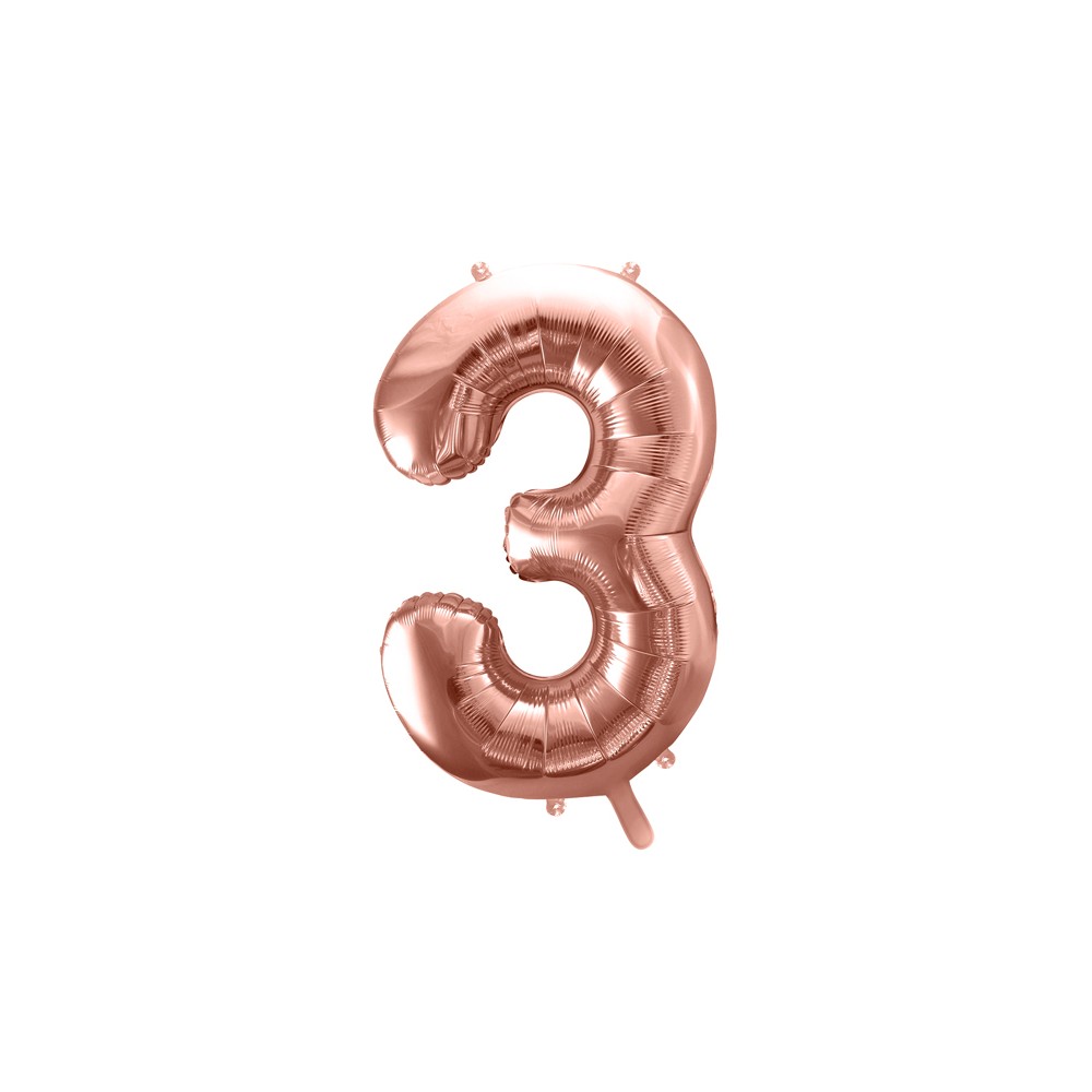 Ballon en aluminium Chiffre ''3'', 86cm, or rose