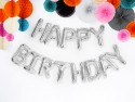 Ballon Mylar Happy Birthday, 340x35cm, argenté