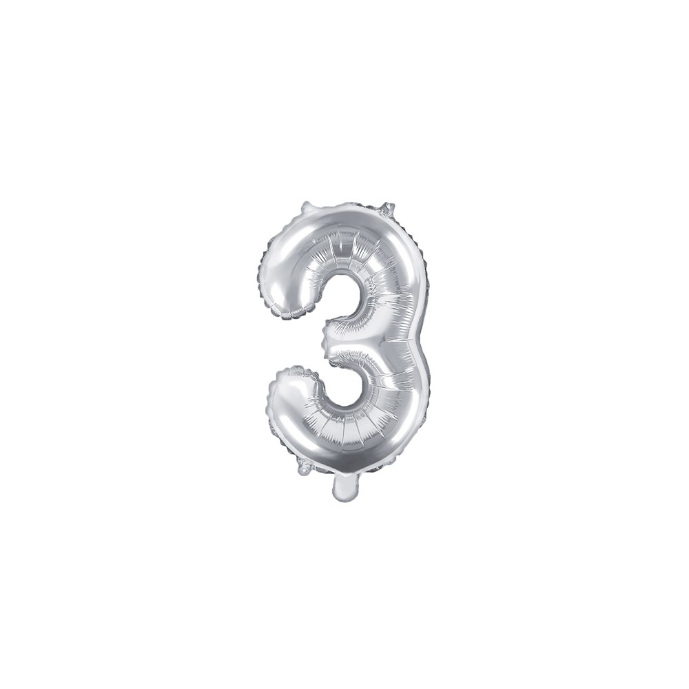 Ballon Mylar Chiffre ''3'', 35cm, argenté