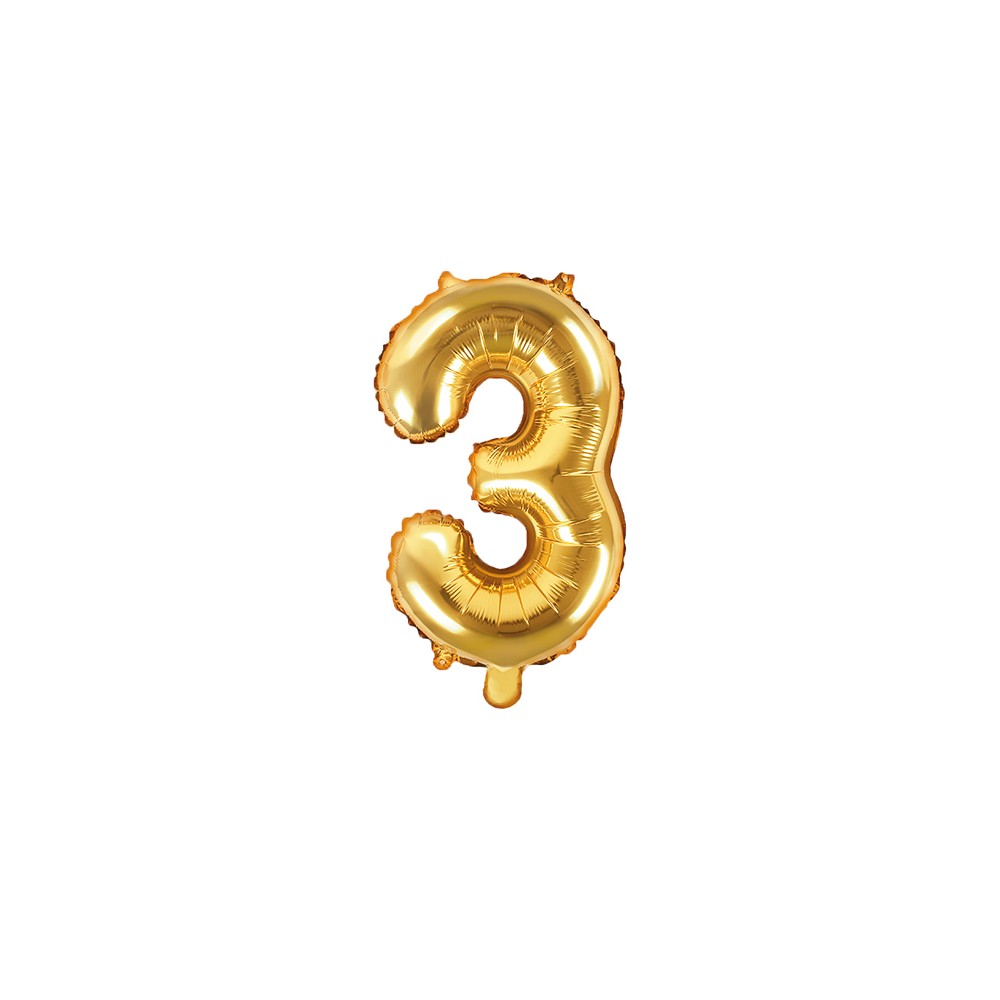 Ballon Mylar Chiffre ''3'', 35cm, doré