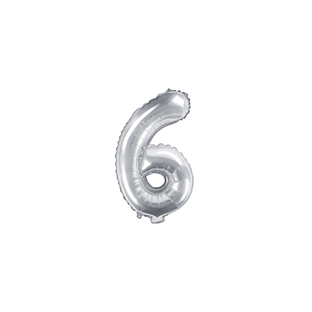 Ballon Mylar Numeral ''6'', 35cm, argenté