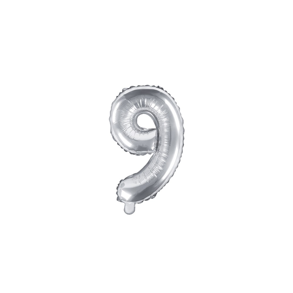 Ballon Mylar Chiffre ''9'', 35cm, argenté