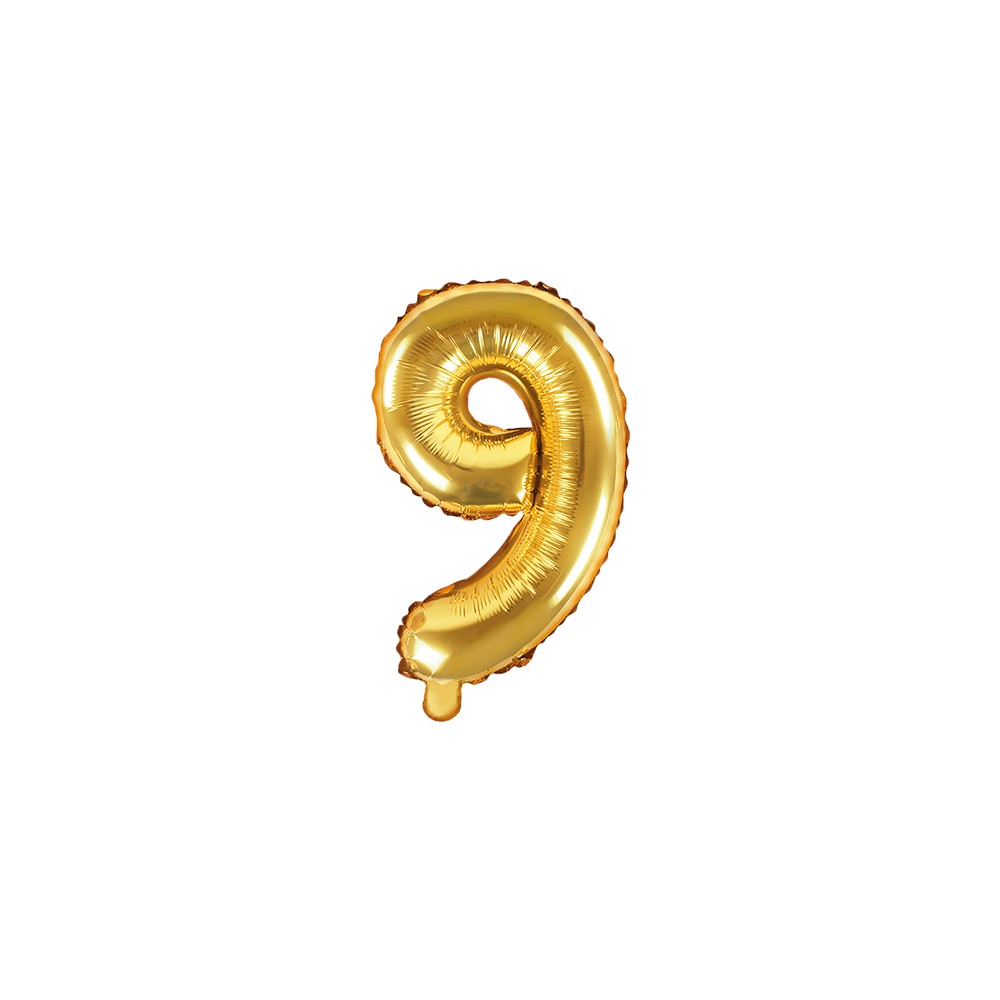 Ballon Mylar Chiffre ''9'', 35cm, doré