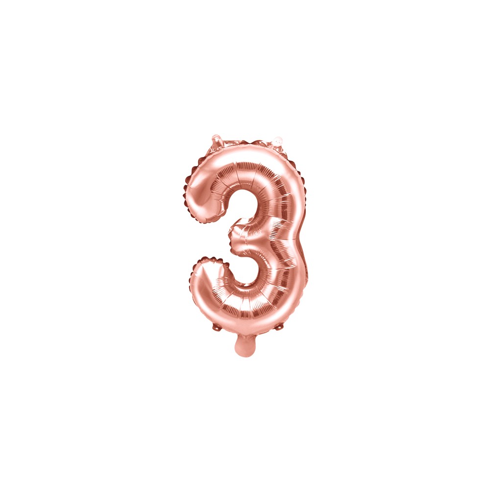 Ballon Mylar Chiffre ''3'', 35cm, or rose