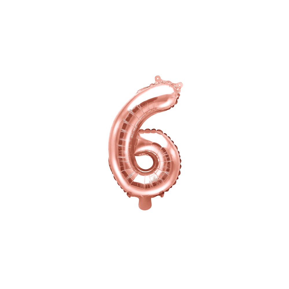 Ballon Mylar Chiffre ''6'', 35cm, or rose