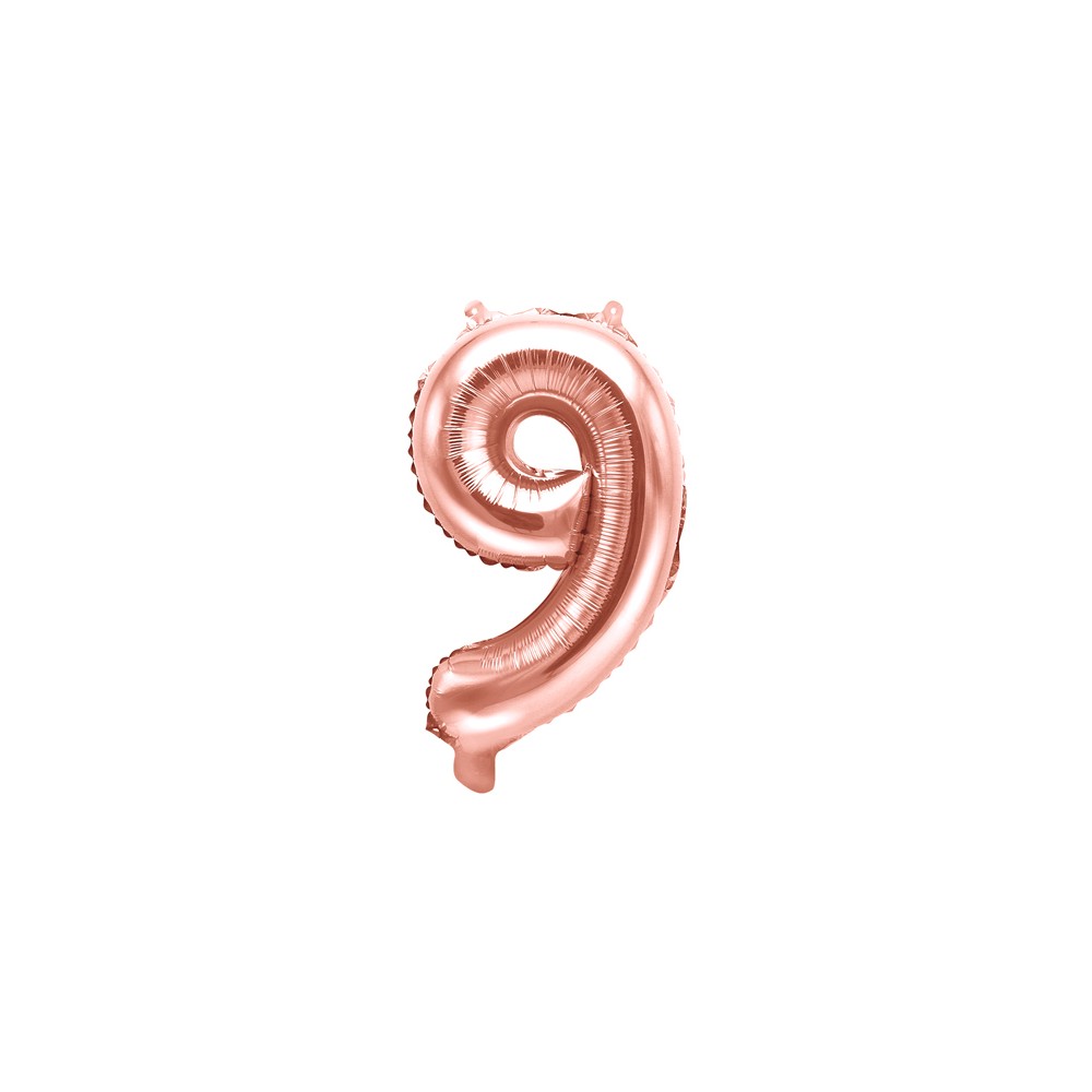 Ballon Mylar Chiffre ''9'', 35cm, or rose