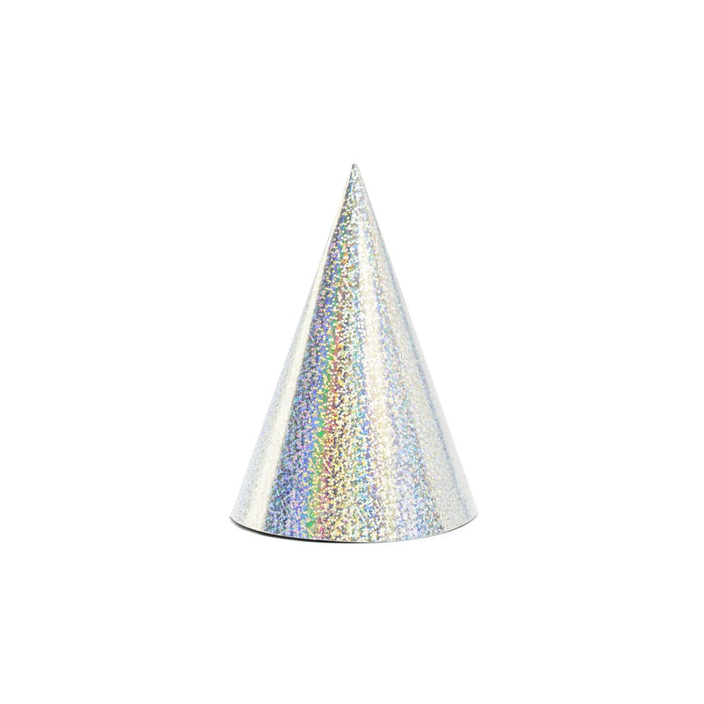 Chapeaux de fête holographiques, argent, 16cm